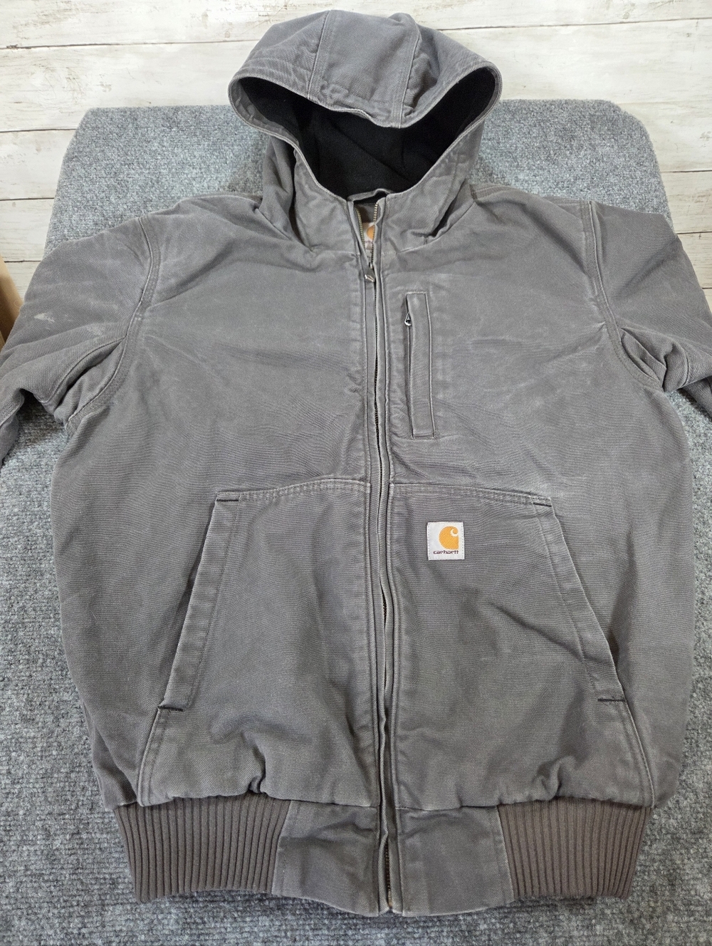 Carhartt Full Swing Hooded Jacket Mens M Gray Duck Canvas Work Coat